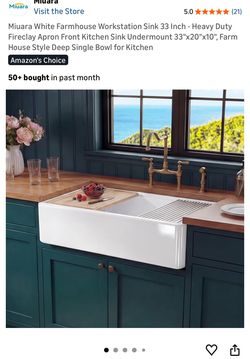 White Farmhouse Workstation Sink 33 Inch - Heavy Duty Fireclay Apron Front Kitchen Sink Undermount 33"x20"x10", Farm House Style Deep Single Bowl for 