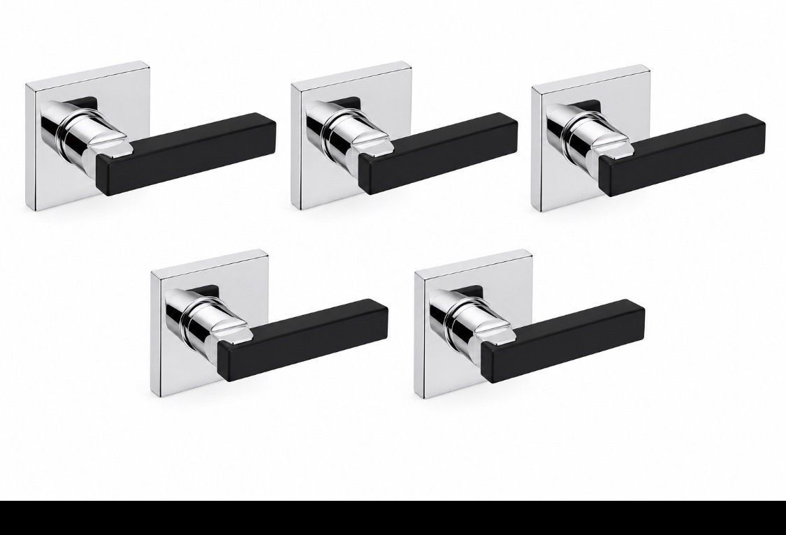 Gobrico Soft Matte Black Silicone Door Handle Half Dummy Heavy Duty Polished Chrome Reversible Square Door Lever for French or Pantry Doors Non-Functi