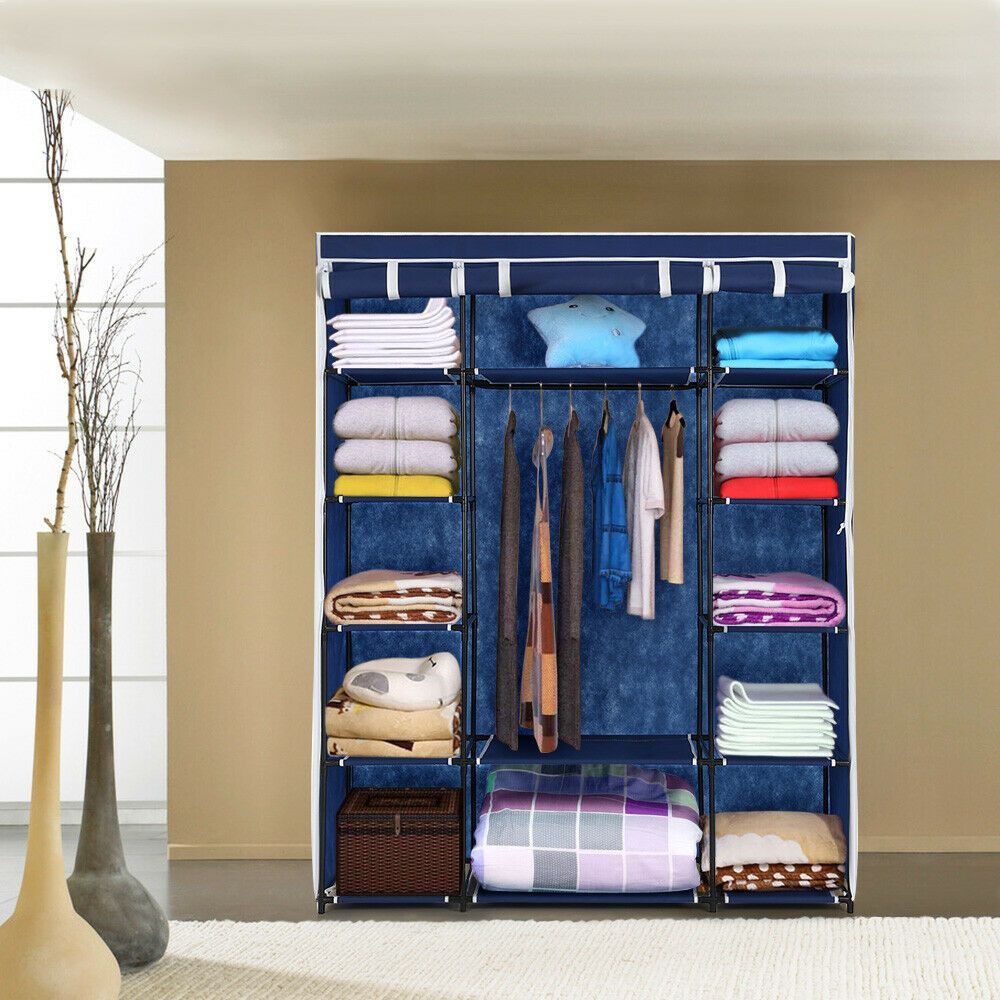 NEW Portable Closet Wardrobe Clothes Rack Storage Organizer With Shelf