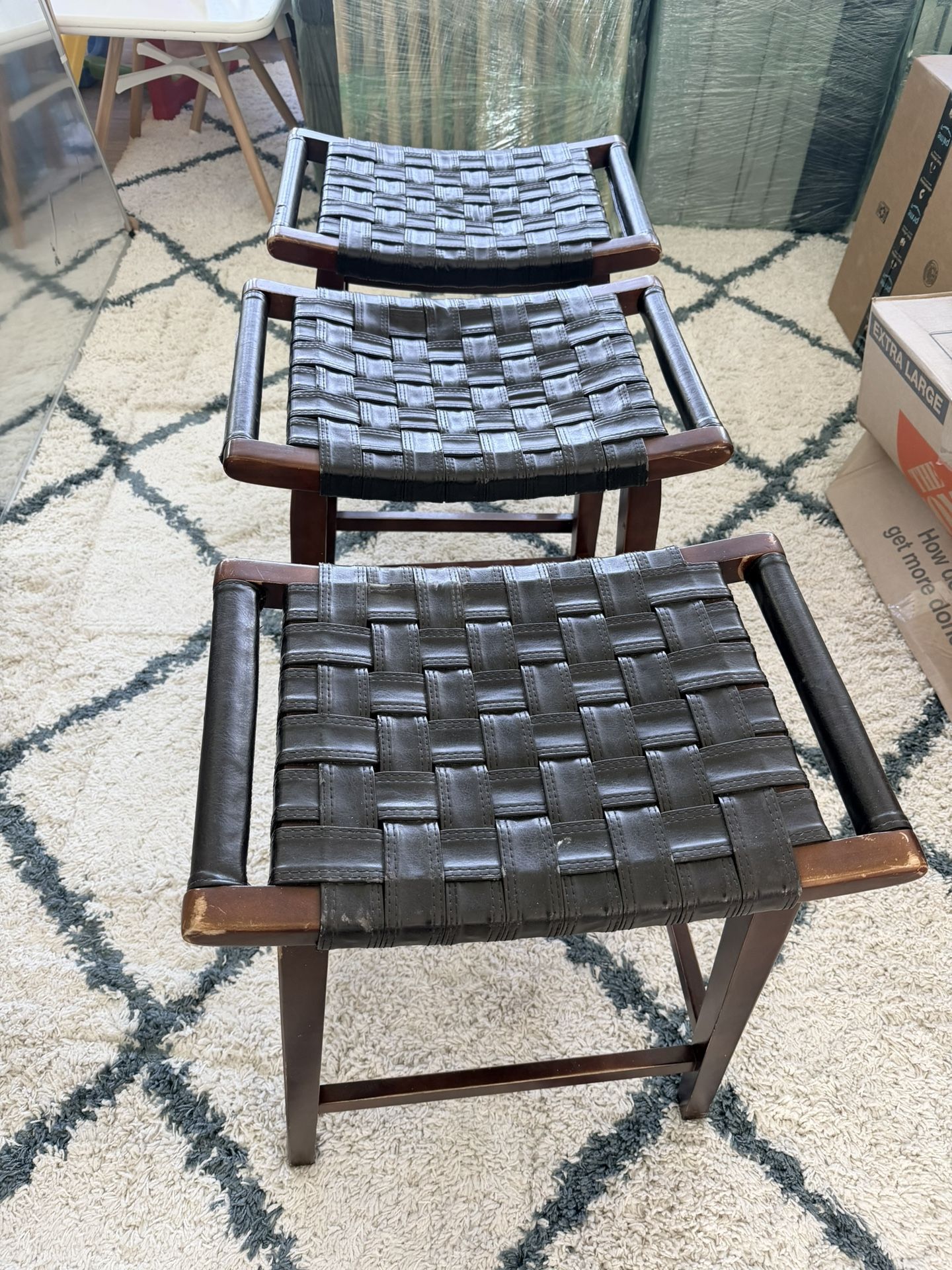 Set of 3 Pier 1 Imports Woven Leather Bar Stools