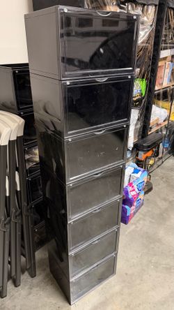 7 x Stackable Shoes Display Boxes - Black Body/Clear Front - Hard Plastic