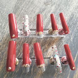 XXL Red Press On Nails Square