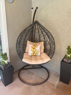 Wicker Hanging Egg Chairs with Stands
