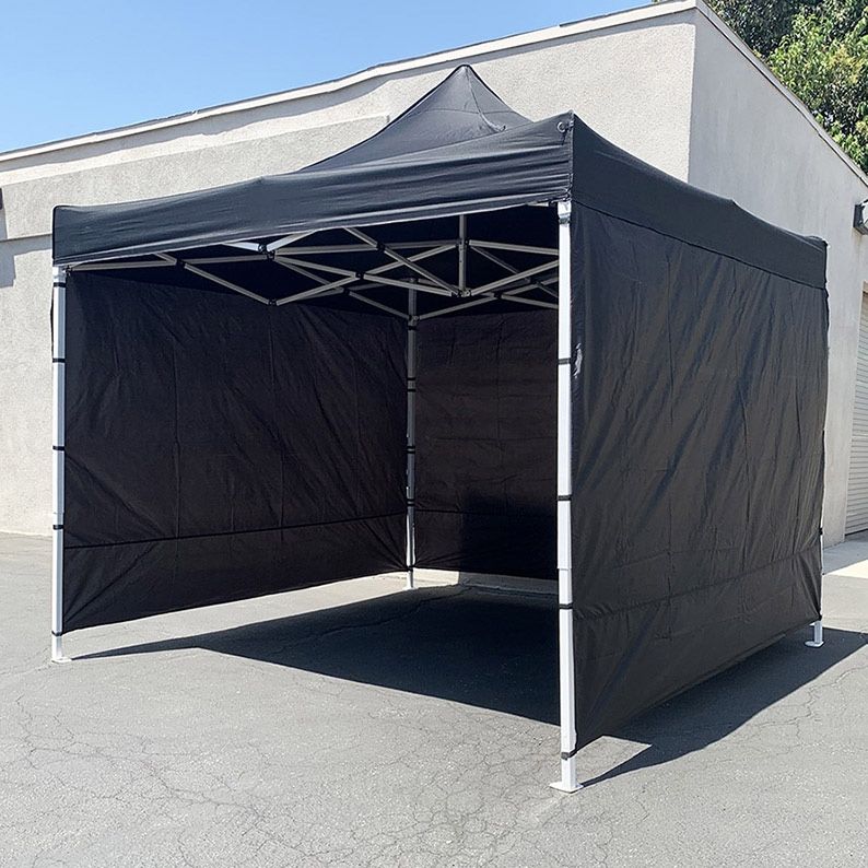 $130 (New in box) Heavy duty 10x10 ft with 3 sidewalls, ez popup canopy outdoor gazebo, carry bag (black)