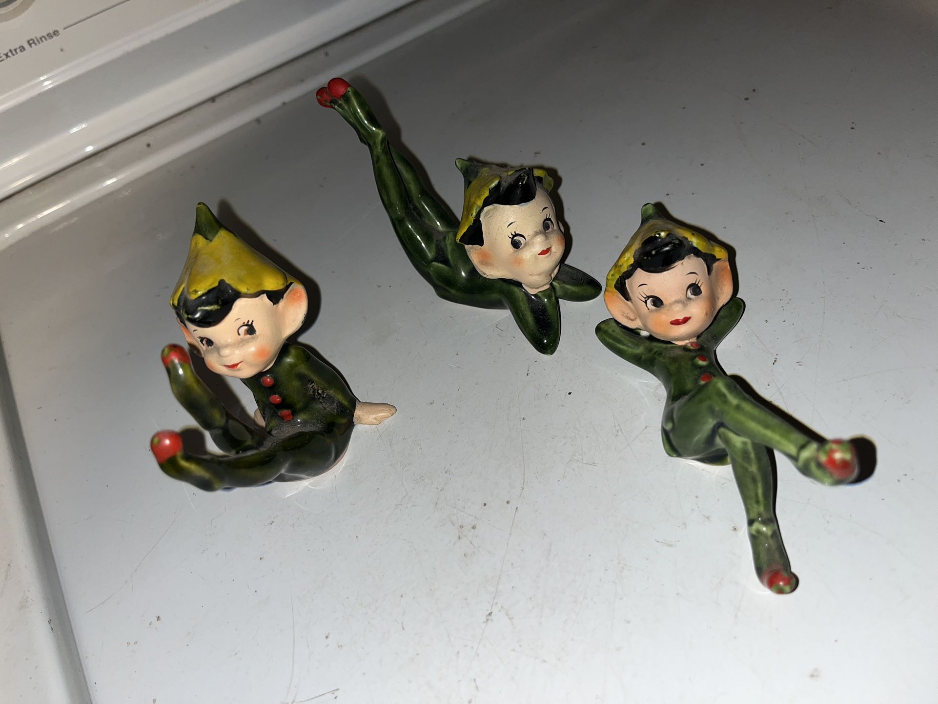 RARE❗Vintage Christmas Ceramic Pixie Elf Figurines Setof 3 Japan tumbling Elves