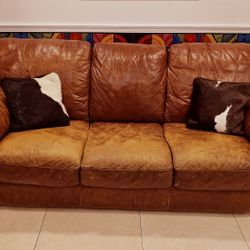 Well-Loved Genuine Leather Sofa – Comfortable, Sturdy, & Full of Character
