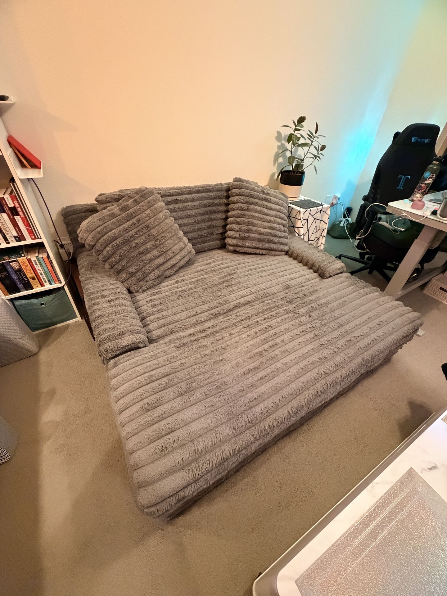 Gray Fabric Sofa  and Ottoman