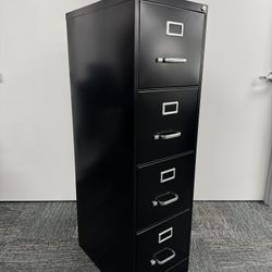File The Right Way! *25% Off Used Furniture Sale* Used - Black Metal Four Drawer Vertical Filing Cabinet w/o Keys