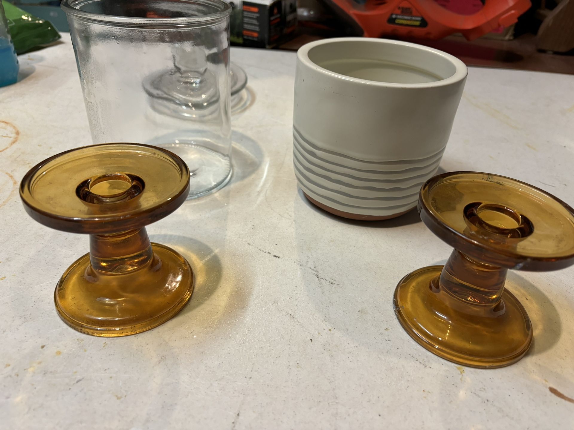 Amber Glass Candle Holders