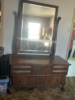Vintage A.C. Norquist Waterfall Dresser with Original Mirror – Solid Wood – 1920s–