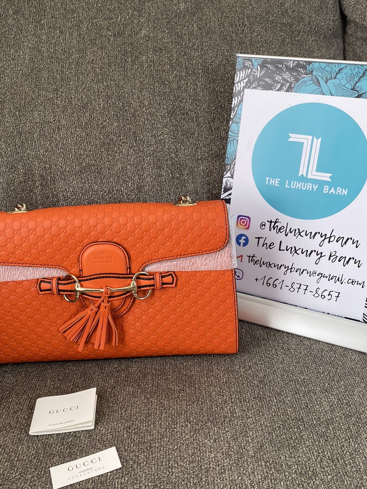Authentic Gucci Medium Emily Microgussima Bag In Orange