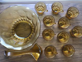 Vintage Glass Punch Bowl + Cups