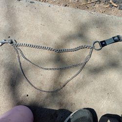 Triple Stainless Wallet Chain With Leather Strap