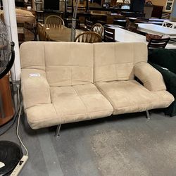 Cream Tan Colored Faux Suede Futon Couch (in Store)