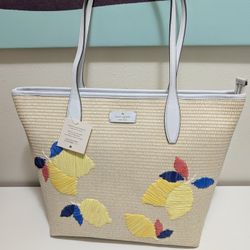 Kate Spade Ash Straw Lemon Zest Large Tote  Bag