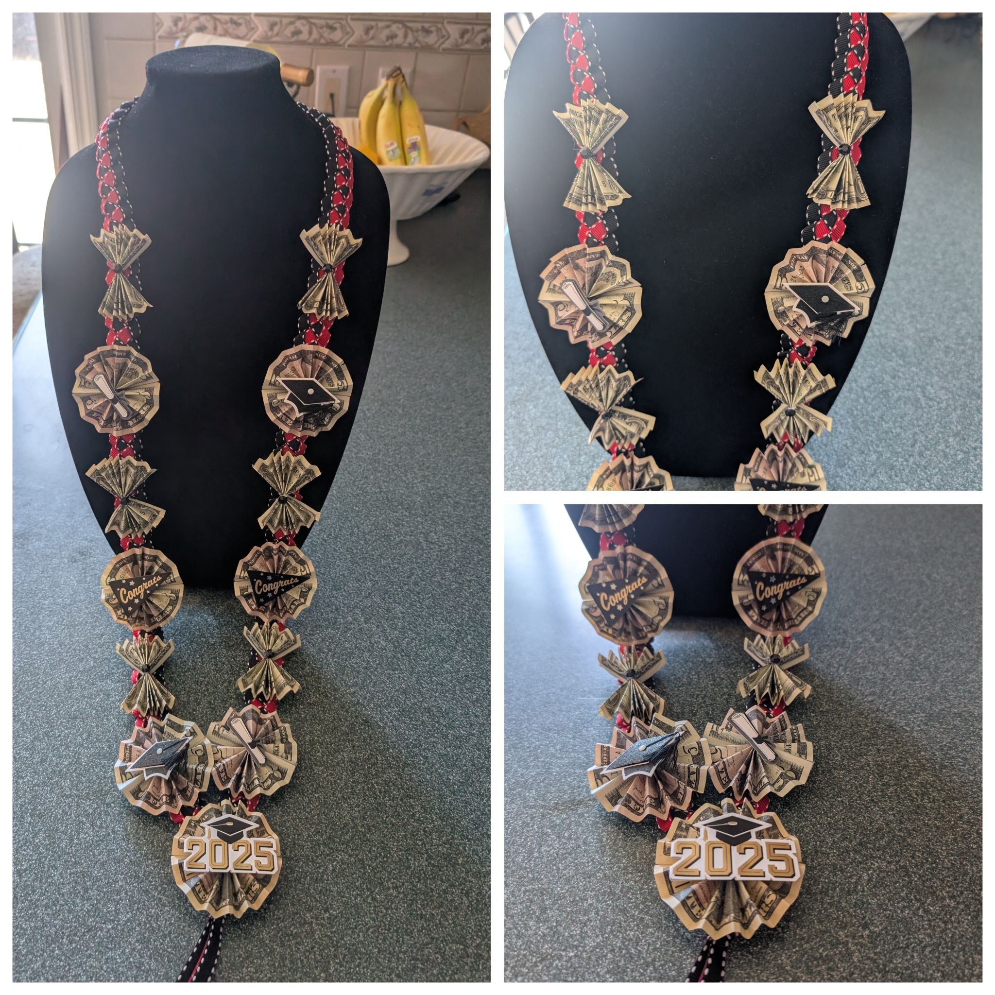 Red & Black Graduation Money Lei