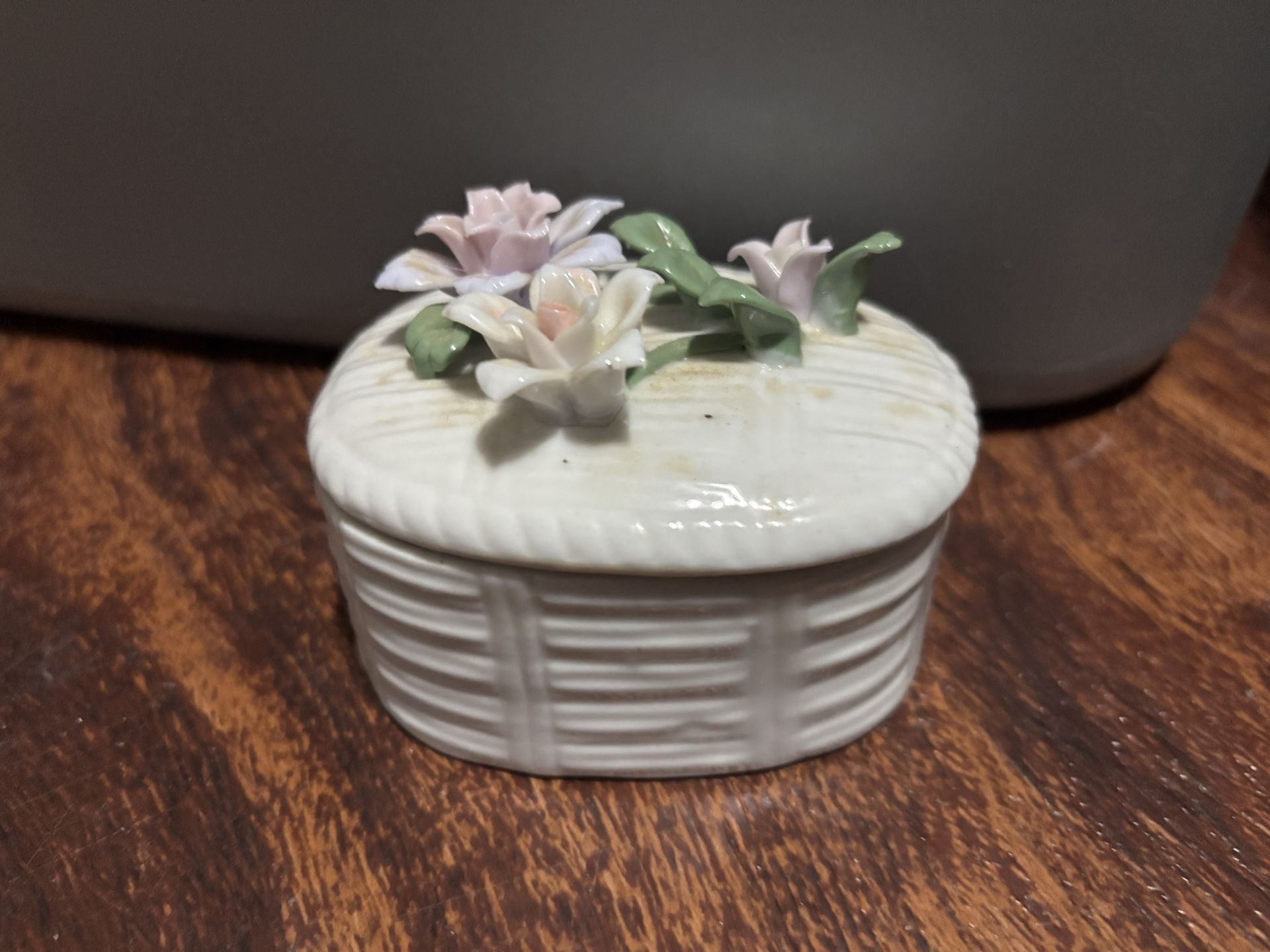 Vintage Porcelain Trinket Box with Floral Lid – Made in China