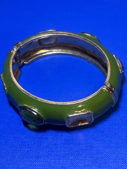 Green Enamel Hinged Bangle Bracelet