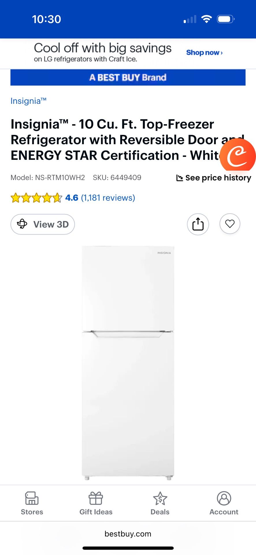 Insignia 10 Cu. Ft. Top-Freezer Refrigerator