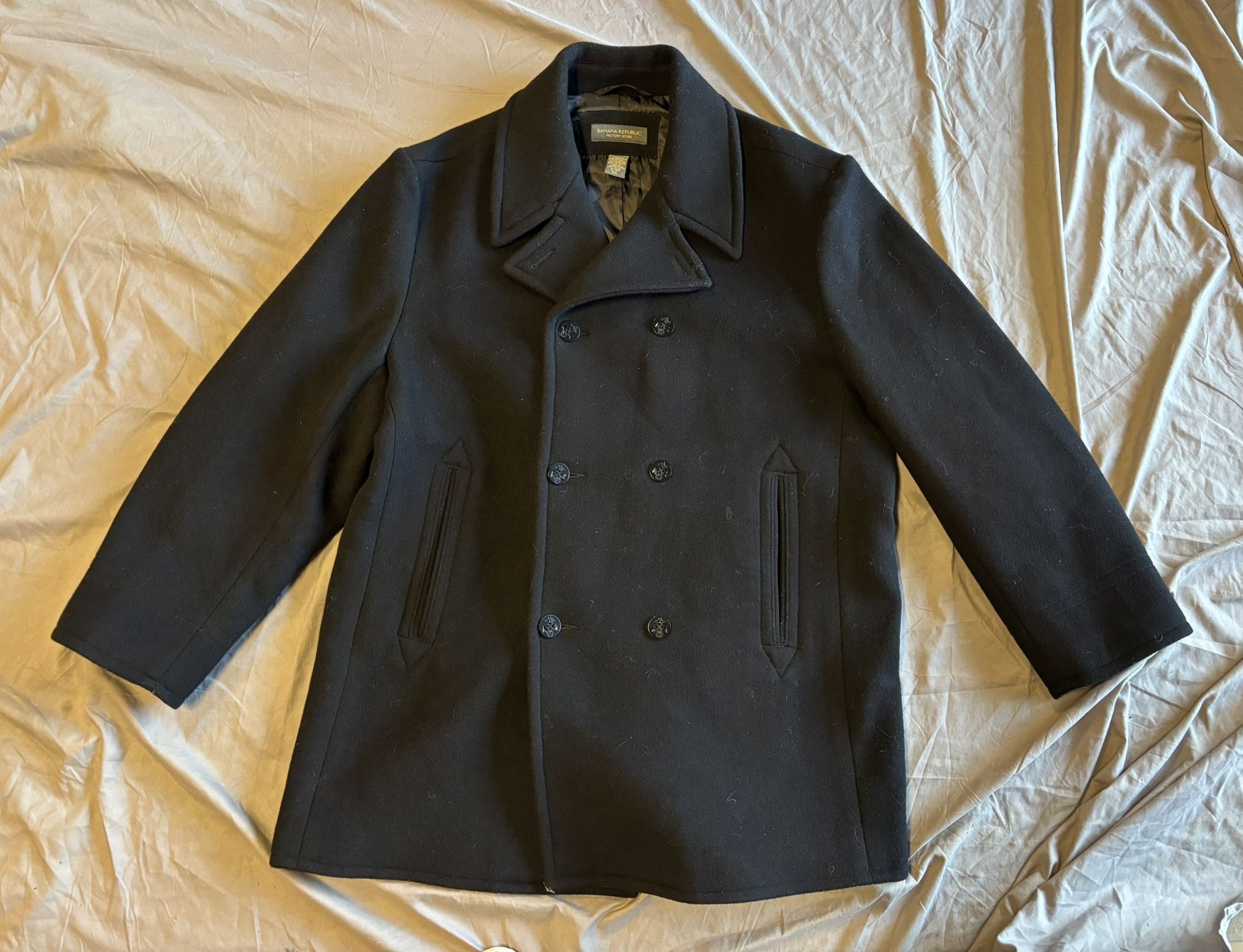 Men’s Banana Republic Black Wool Peacoat XXL