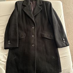 Women's 100% Wool True Black Peacoat Coat Jacket Notched Collar Similar to Large L