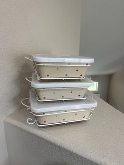 Rare 3 Set Polka Dots Temp-tations Casserole Ovenware Dishes & Rack