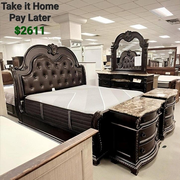 STANLEY CHERRY BROWN UPHOLSTERED SLEIGH BEDROOM SET