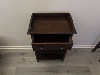 Dark Wood Nightstand with Drawer and Shelf