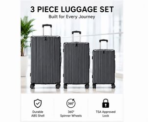 Set of 3 Luggage with Lock and Double Spinner Wheels (Dark Grey)
