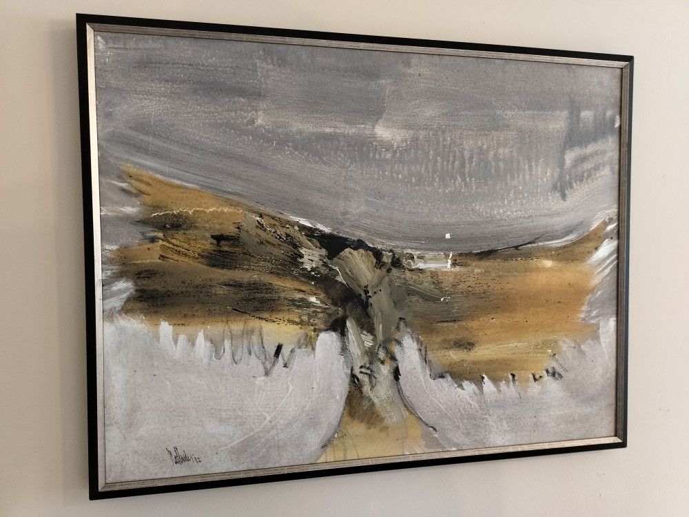 mid century abstract expressionist oil on canvas by Gino Hollander, See Details