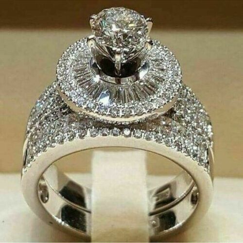 Exquisite 2 PCS White Sapphire Gemstone Wedding Ring Jewelry Sizes 6 -11 *See My Other 300 Items*