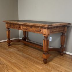 Solid Wood Desk With Leather Topper