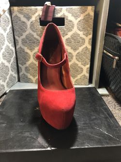 Bright red suede heels