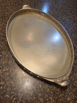 Pewter vintage oval serving tray, very heavy, very sturdy approx 13x22"