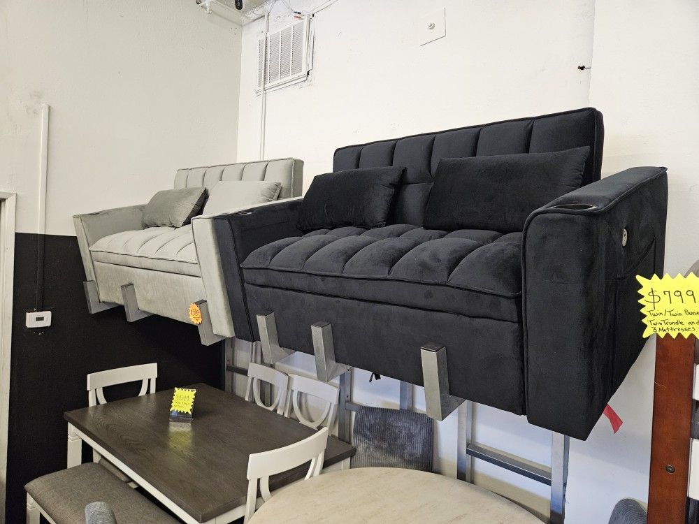 Brand New Sofa Pull Out Bed W/ Futon Back Balck Or Grey Velvet $349,now