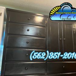 Premium Black Real Wood Closet Wardrobe 6 Drawer- Ropero Guradaropa Negro 