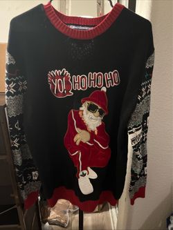 Ugly Christmas Rap Hip Hop Cool Velvet Track Suit Santa Sweater Mens XL Yo Ho