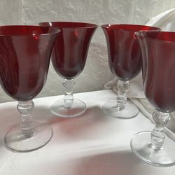 4 Vintage Rich Ruby Red Wine/Water Goblets/Glasses