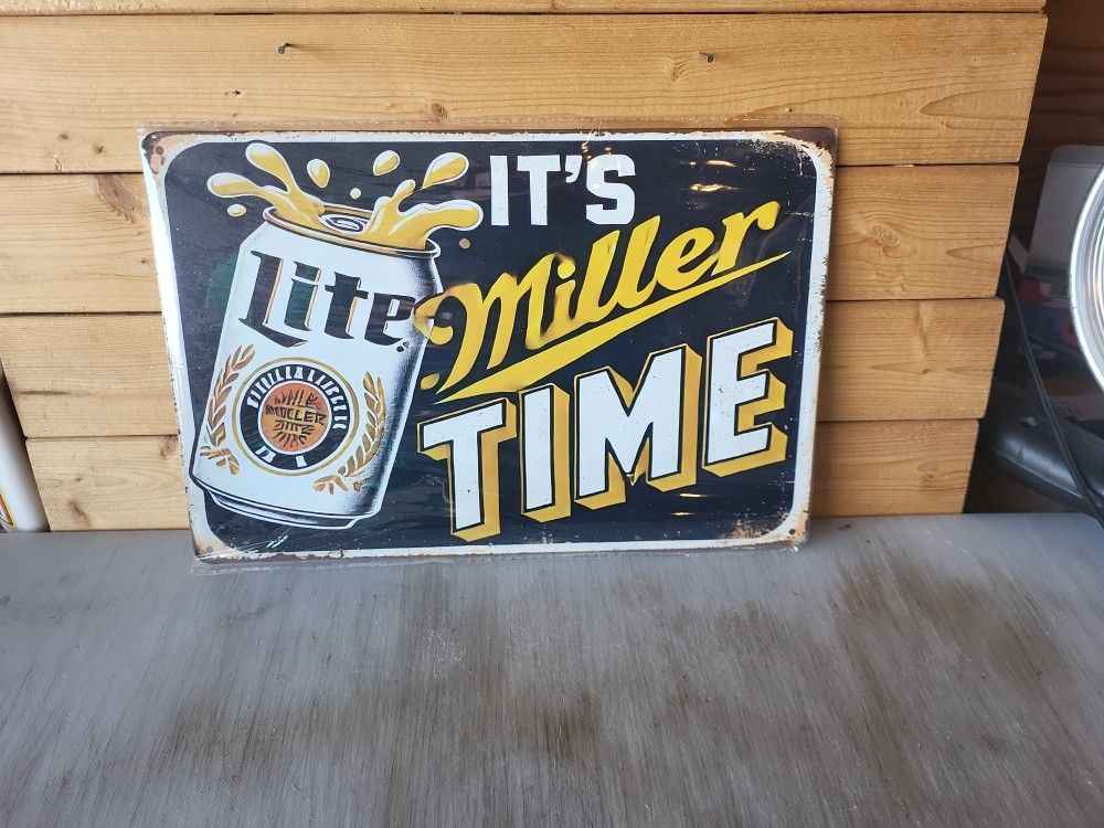 It's Miller Time Metal Beer Sign 8"x12"