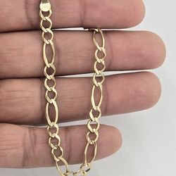 10kt Real Gold Solid Figaro Bracelet 5.3 mm 8 Inches