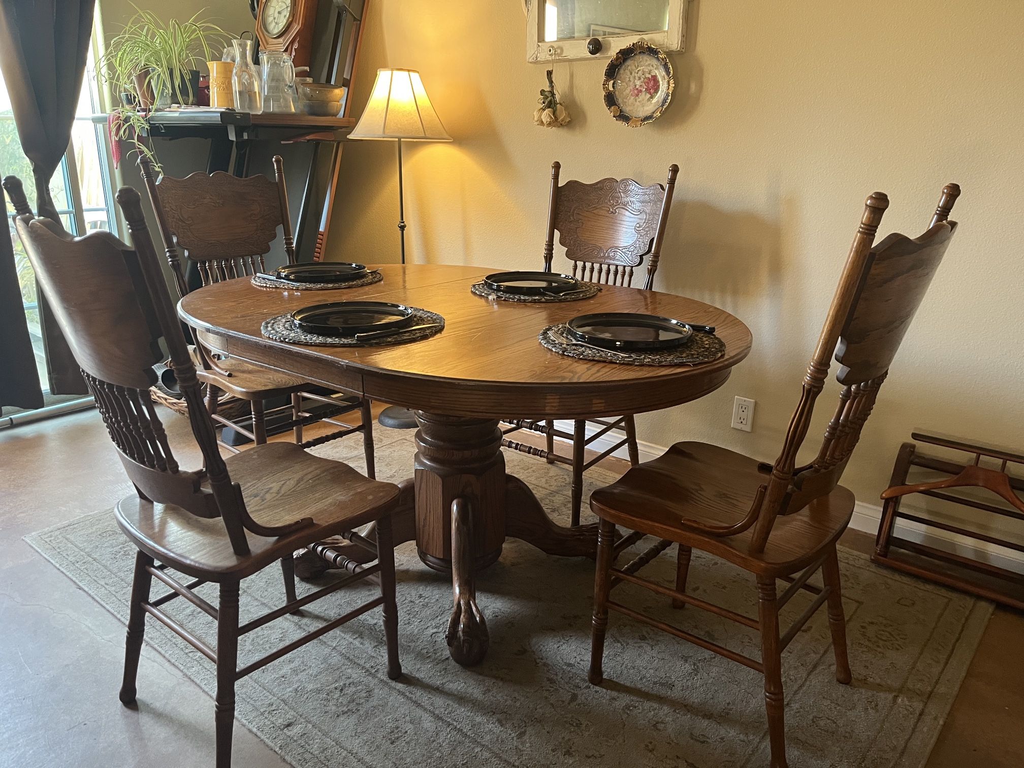 Solid Oak Dining Table + 4 Chairs – $249