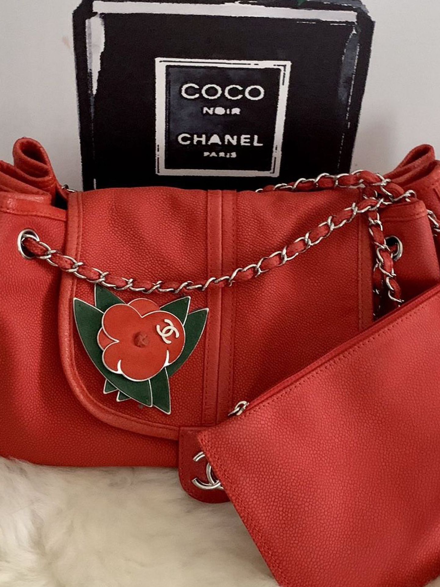 Chanel Authentic Camellia Accordion Flap Shoulder Bag