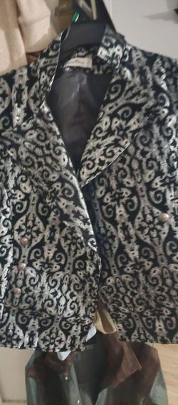 Orchid Bloom Silver Brocade Vest with black and ornate damask pattern Size M