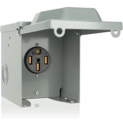 50 Amp RV Power Outlet Box, 125/250 Volt NEMA 14-50R Receptacle, Lockable Enclosed Outdoor Plug, Electrical Receptacle Panel, Weatherproof Temporary H