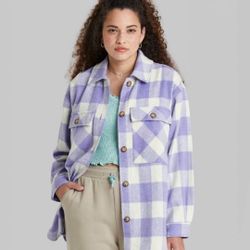 Wild Fable Purple Lavender Lilac Plaid Flannel Shackle Shirt Jacket