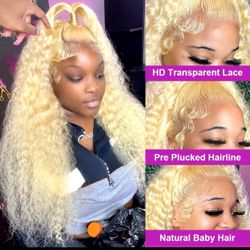 18 Inches Blonde Deep Wave Lace Front Wig Human Hair 13x4