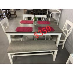 6 Pc Solid Wood Dining Table Set 60" x 36" x 30" H  - Limited Time Offer 