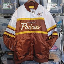 Size 5XLT San Diego Padres Mitchell & Ness Big & Tall Coaches Satin Full-Snap Jacket Brown/Gold