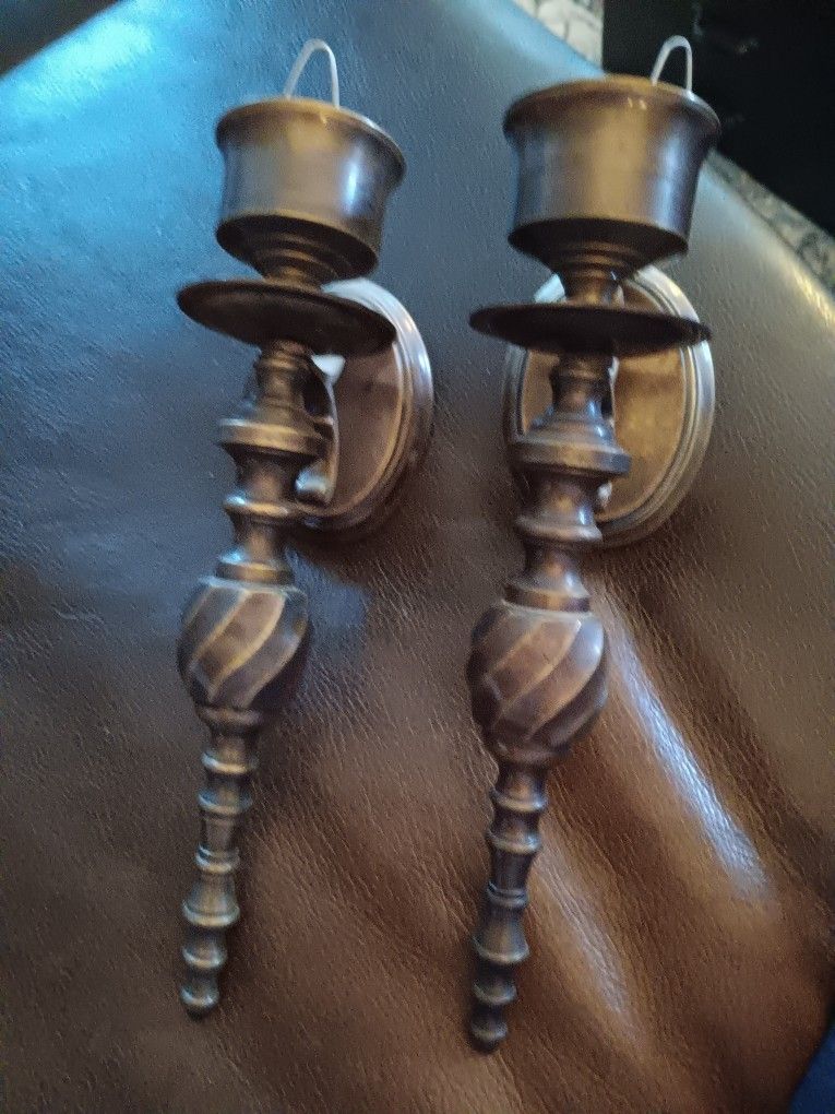 $29 Solid Brass Candle Wall Sconces. Great Pitina 10 1/4" Tall. Perfect Condition, Could be Cleaned