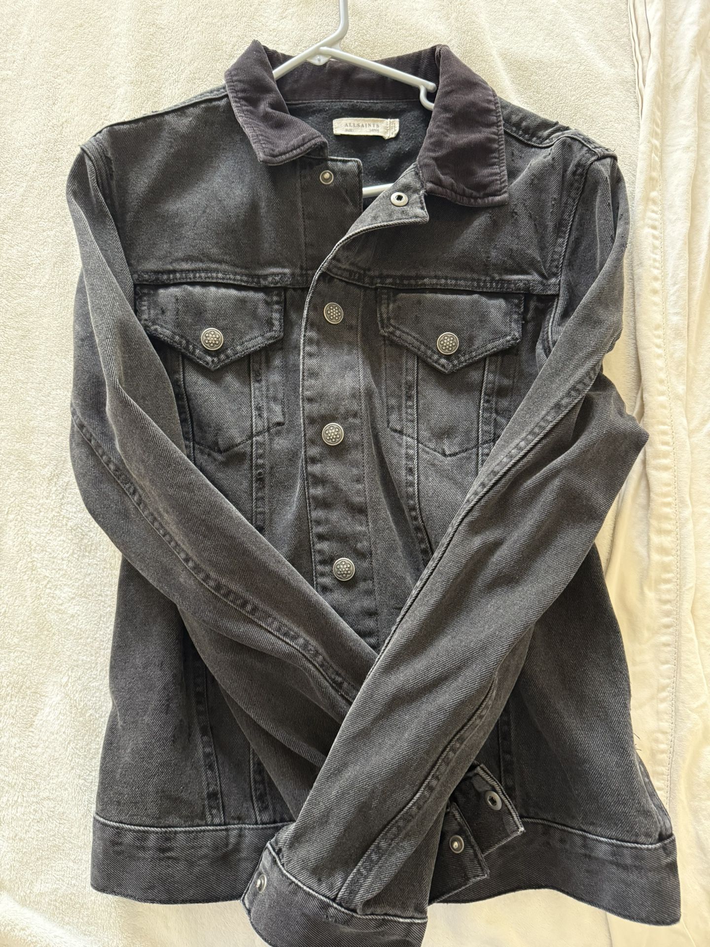All Saints Baton Distressed Denim Jacket Size Large